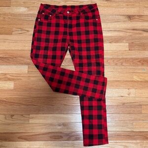 Unfashional Brand Red and Black Plaid Women Jeans